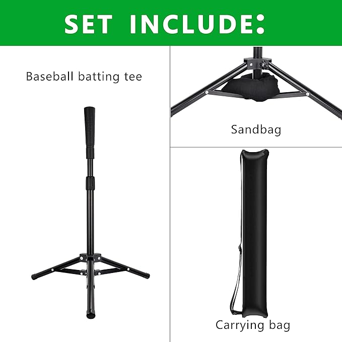 Hikeen Baseball Tees - Batting Tee with Portable Tripod Stand for Softball Hitting Training, Includes Carrying Bag