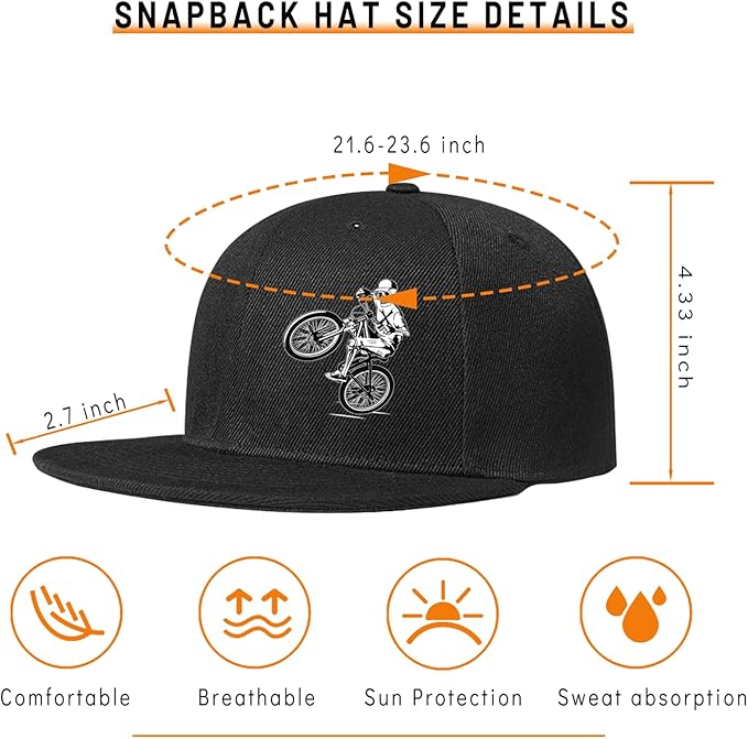 Skull Finger Flat Bill Hats for Men Black Mens Snapback Hat Baseball Cap Fitted Hat Rock N Roll Skeleton Hand Snap Backpack