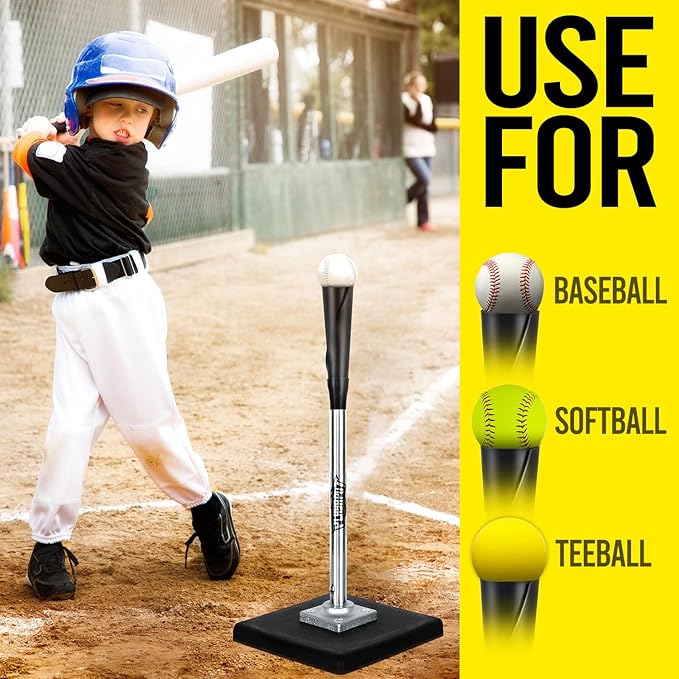 PLAYAPUT Portable Batting Tee for Baseball/Softball, Height Adjustment from 25-37 inch,Easy Transport Premium Baseball Tee with Rubber Top,Heave Duty Base Hitting Tee for Kids/Youths/Adults