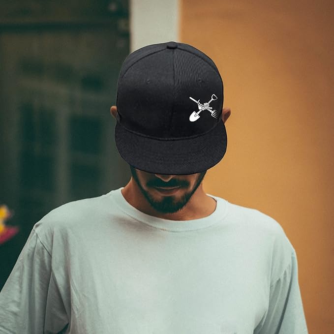 Skull Finger Flat Bill Hats for Men Black Mens Snapback Hat Baseball Cap Fitted Hat Rock N Roll Skeleton Hand Snap Backpack