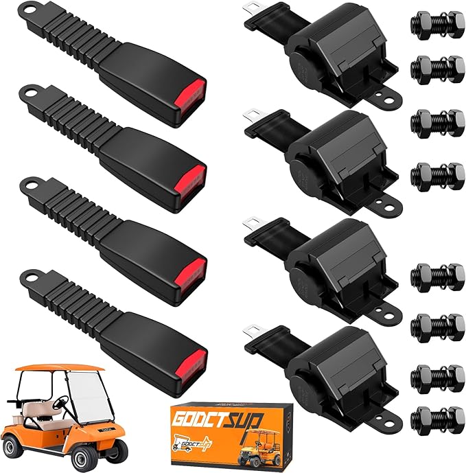 4PCS Golf Cart Seat Belts Kit for Club Car, EZGO, Yamaha Carts, 42" Retractable Universal Seat Belts Kit for Most People, Street Legal Seat Belt Golf Carts Front&Rear Seat (Without Bracket)