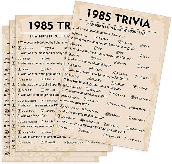 40th Birthday Party Games, 1985 Trivia Games, Birthday Party Supplies by QUPT