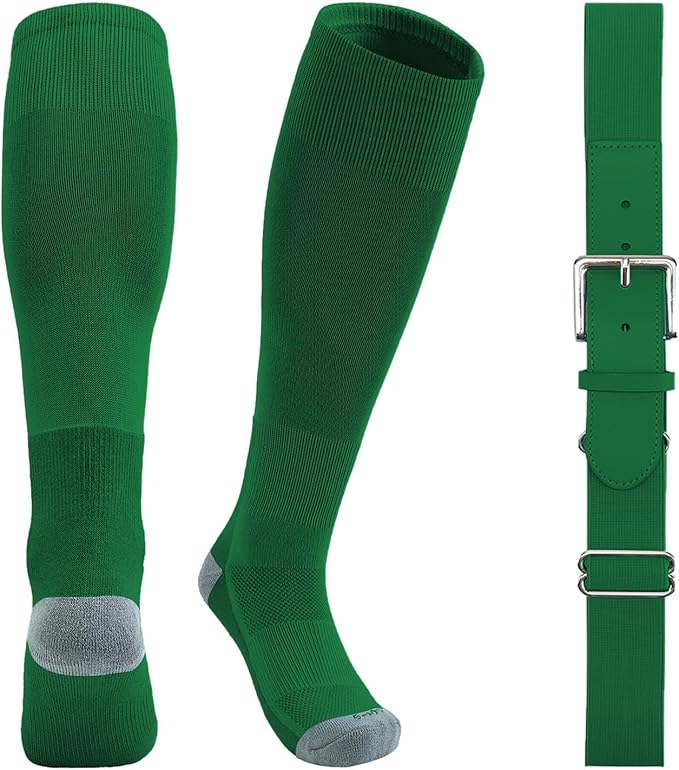 QBK Youth Baseball Socks & Belt Combo Set for Kids 2-16 Years -Softball/Tee Ball Accessories (1 Pair + 1 Belt, Unisex)