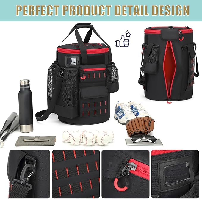Baseball Bucket Bag Baseball Coaching Accessories Organizer Tactical Style Softball Bucket Bag with Anti-Slip Bottom, Multiple Pockets for Bat, Gloves, Scoreboards