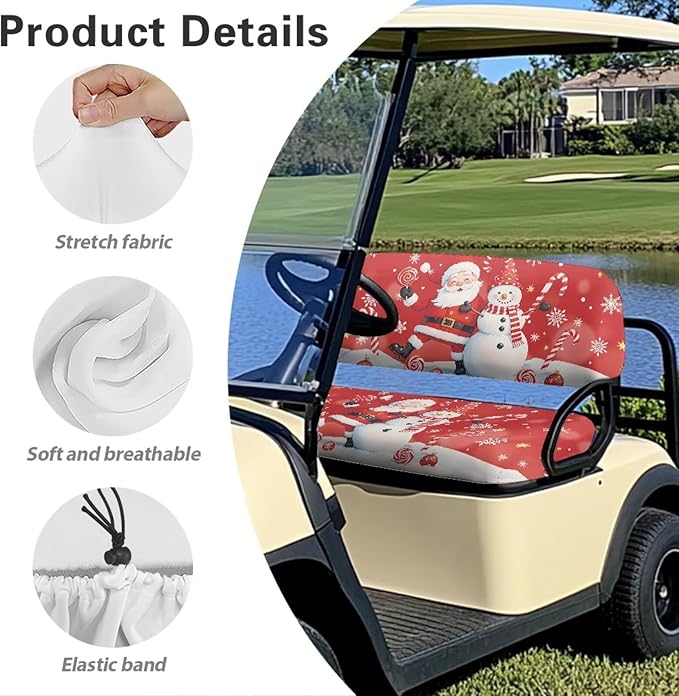 Bulopur Christmas Golf Cart Front Seat Covers Ezgo TXT Club Car Santa Claus Snowman Golf Cart Towel Seat Covers 2 Pack Red Christmas Golfcart Decorations Kit Universal Fit and Easy to Install