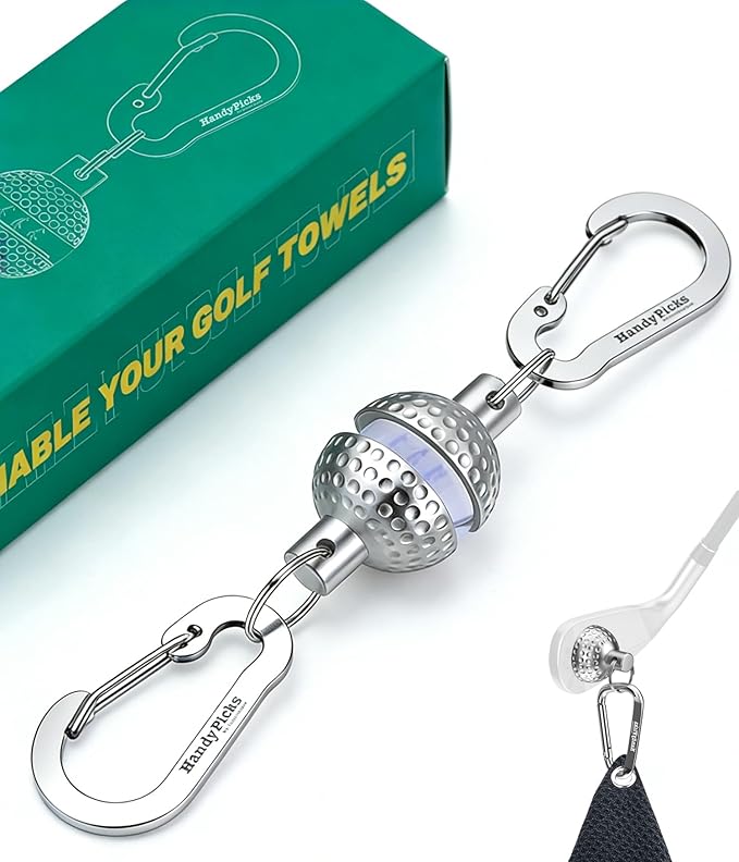 Handy Picks Magnetic Golf Towel Clip – Patented Mini Golf Ball Design – Convert Any Golf Towel with Eyelet into Magnetic Towel – Strong Magnet Holder for Cart, Bag & Clubs