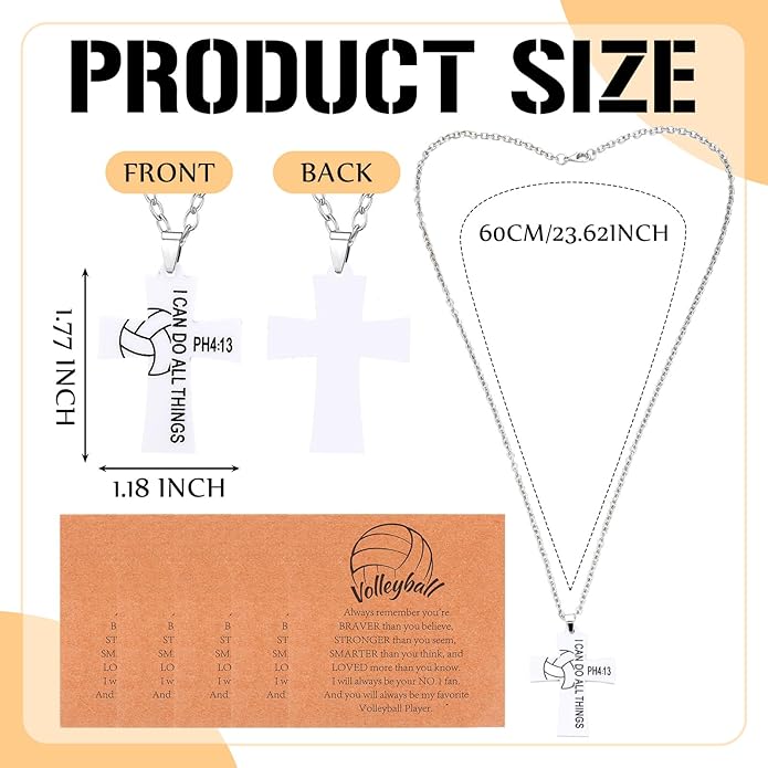 Tondiamo 24 Set Basketball Volleyball Cross Necklace with Card Sport Party Favors Charms Team Gift Bulk Religious Cross Necklace Christian Coach Gifts Jewelry for Sport Player Fans Men