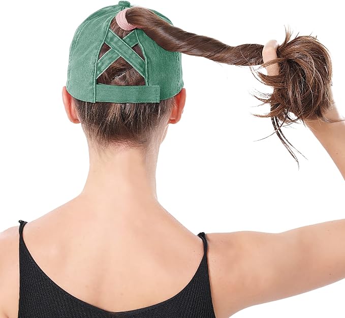 Criss Cross Ponytail Hat Women Washed Distressed Baseball Caps Adjustable High Messy Bun Ponycap