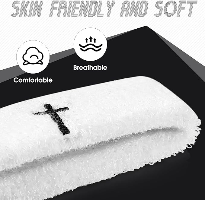Soulchen 4 pcs Cross Bicep Bands Wrist Bands Christian Arm Sweat Wristbands Absorbent Armband for Men Women Football Baseball Players Sports Activities Supplies