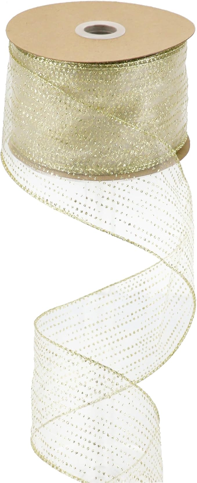 MEEDEE Glitter Gold Wired Ribbon 2.5 Inch Horizontal Stripes Polka Dot by MEEDEE