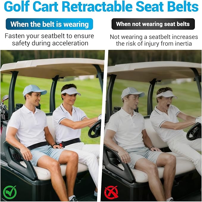 78.74" Retractable Golf Cart Seat Belts, Universal Golf Cart Seat Belts Kit Suitable for Club Car Yamaha EZGO Golf Carts, Extra-Long Golf Cart Seat Belt-2 Set