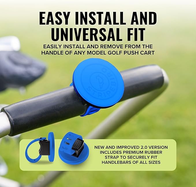 Stripebird - 2.0 Golf Push Cart Mount for Magnetic Accessories (Blue) - Push Cart Strap for Quick and Easy Access of Golf Gear - Cell Phone Holder for Golf Cart - Phone Holder for Golf Cart