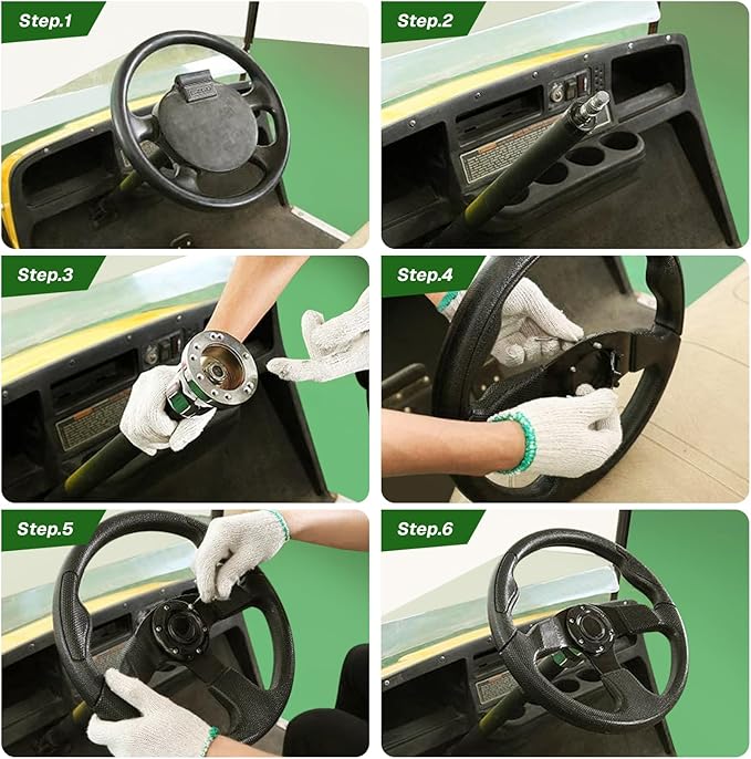 Golf Cart Steering Wheel and Golf Adapter for CLUB CAR PRECEDENT Bundle-(5156BLACK)