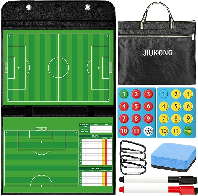 Magnetic Soccer Coaching Board – Portable Dry Erase Whiteboard with Fence Clip, Magnets & Carry Bag, Foldable Clipboard for Soccer Coaches & Players, Ideal Coach Gift