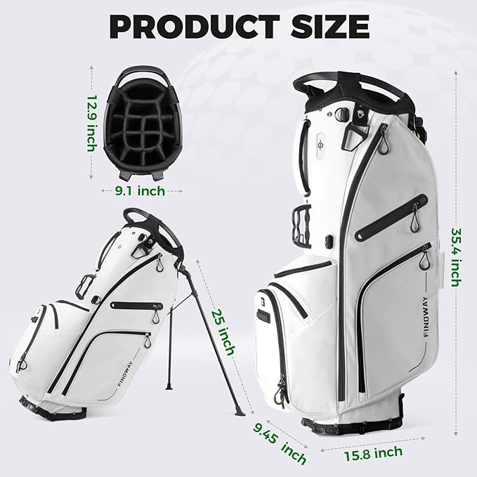 Findway 14 Way Golf Stand Bag, Lightweight Golf Bag with Stand for Men Women, Golf Club Carry Bag with Dual Strap, Rain Cover, Multiple Pockets, Golf Ball Holder