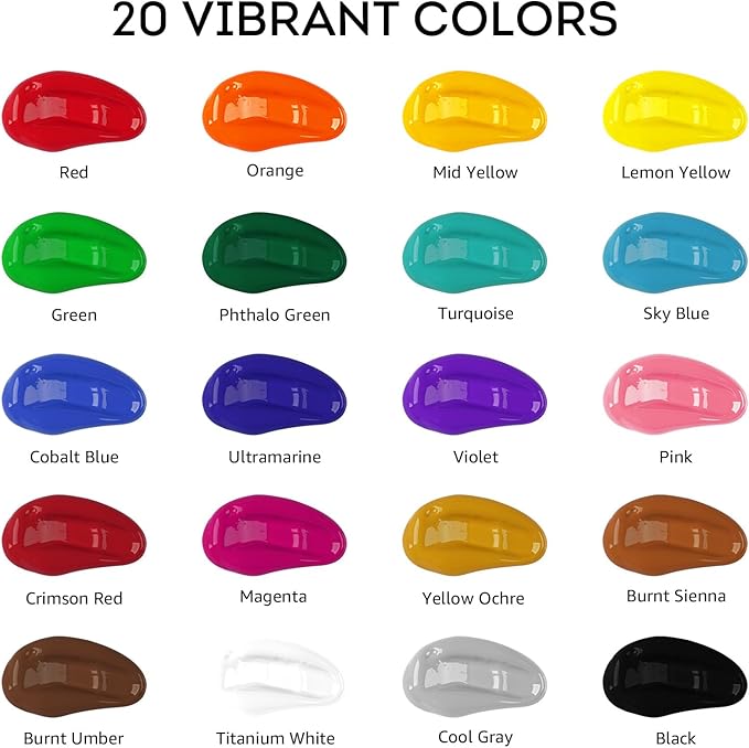 ABEIER Acrylic Paint, 20 Colors Acrylic Paint Bottle Set, Rich Pigments Bulk - Image 2