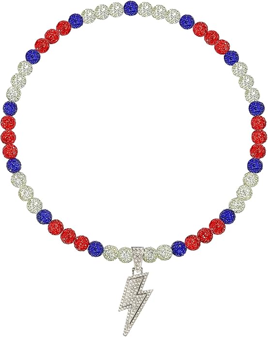 Baseball Necklace for Men 16/18/20 Inch Bling Ice Collection Lightning Bolt Pendant Necklace for Women Rhinestone Clay Beaded Discoball Accessories Gifts for Baseball Team Players Lovers