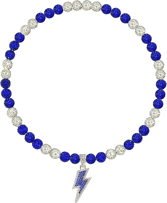 Baseball Necklace for Men 16/18/20 Inch Bling Ice Collection Lightning Bolt Pendant Necklace for Women Rhinestone Clay Beaded Discoball Accessories Gifts for Baseball Team Players Lovers