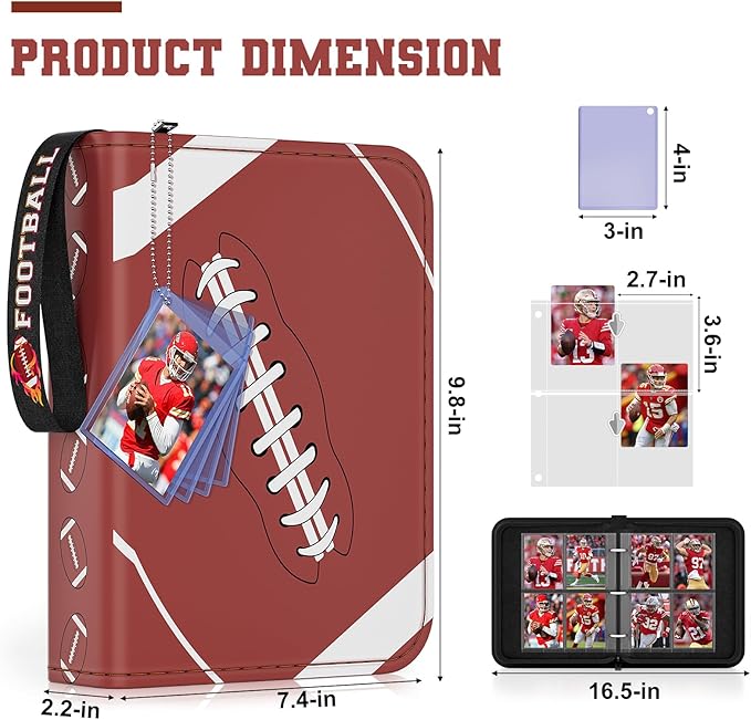 Mlikero 440 Pockets Football Card Binder, Sports Card Binder with Card Display Design, Premium Card Ablums with Sports Pattern Wristband Fit for Football Cards 2026