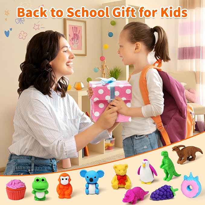 Arscniek 40 Pack 3D Puzzle Animal & Food Erasers - Image 2
