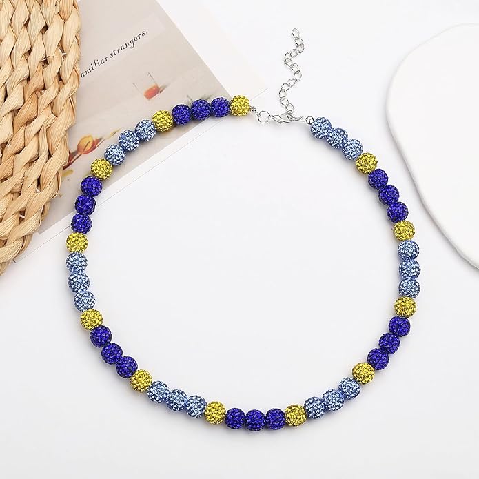 QINJIEJIE Baseball Necklace for Men Glitter Bling Rhinestone Beaded Collection Necklace for Women 16/18in Inspired Sports Jewelry Baseball Chain Cool Gifts for Baseball Players Team Lovers
