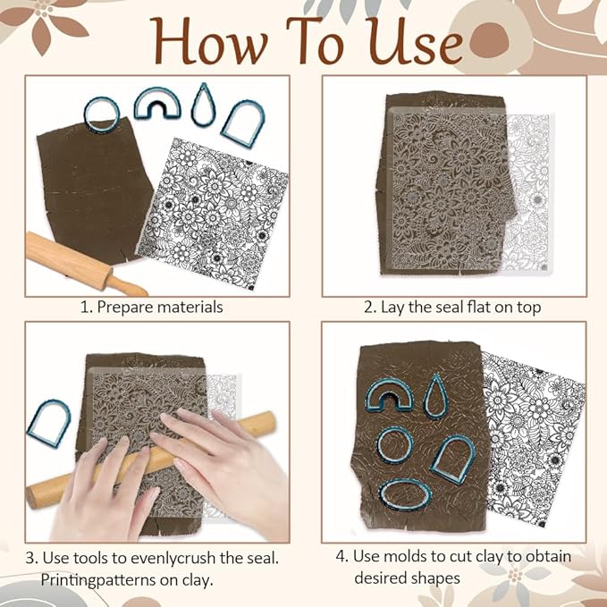 CHGCRAFT Abstract Flowers Geometric Flowers Silicone Texture Stamp Polymer Clay - Image 3