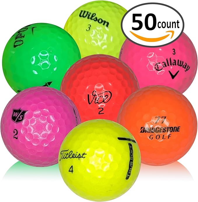 Afford-A-Ball Golf. (50 Pack) Used and Recycled Color Golf Ball Mix. Miscellaneous Brands. Colored Golf Accessories for Men & Women. for Play, Practice and Backyard.