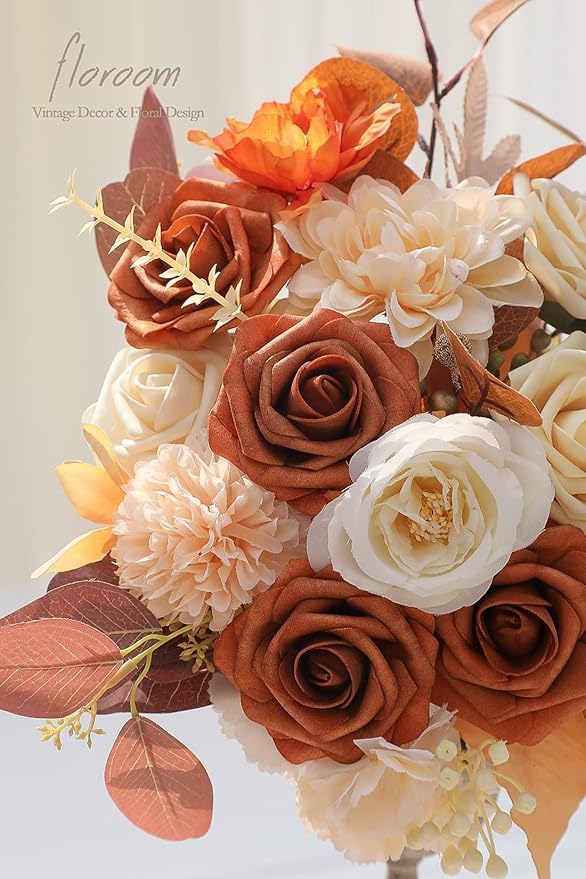 Floroom Artificial Flowers 25pcs Real Looking Burnt Orange Foam Fake Roses - Image 4