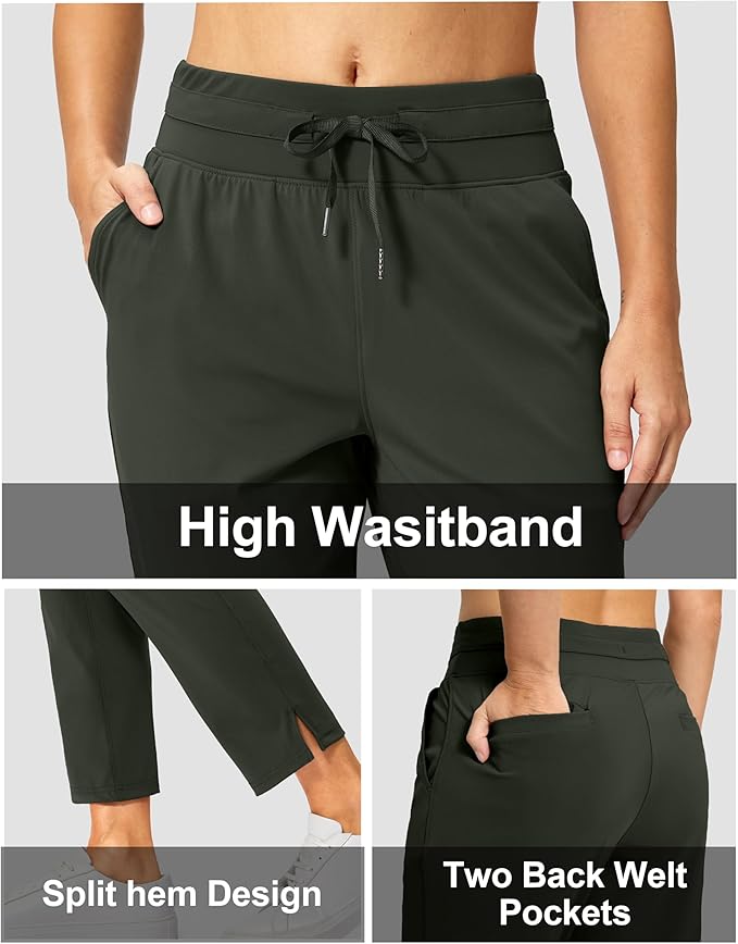 Soothfeel Women's Pants with 4 Pockets 7/8 Stretch High Waisted Sweatpants Travel Athletic Work Golf Pants for Women