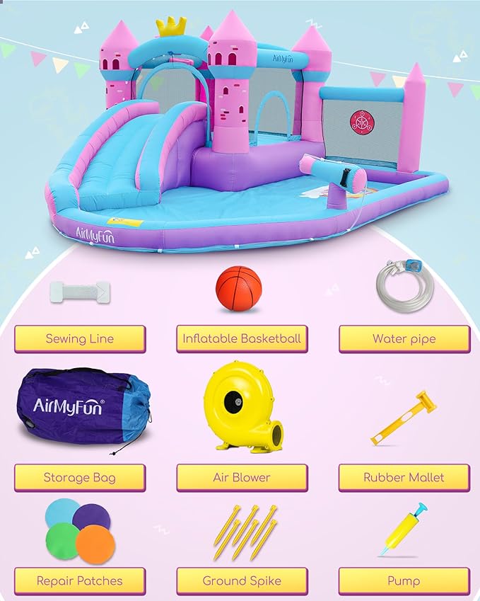 AirMyFun Pink Inflatable Waterslide, Water Bounce House - Image 9
