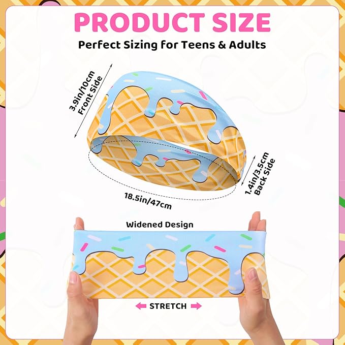 Ice Cream Baseball Headbands Sports Elastic Sweatbands Workout Hairbands for Youth Teen Adult Football Basketball Gym Party Favors