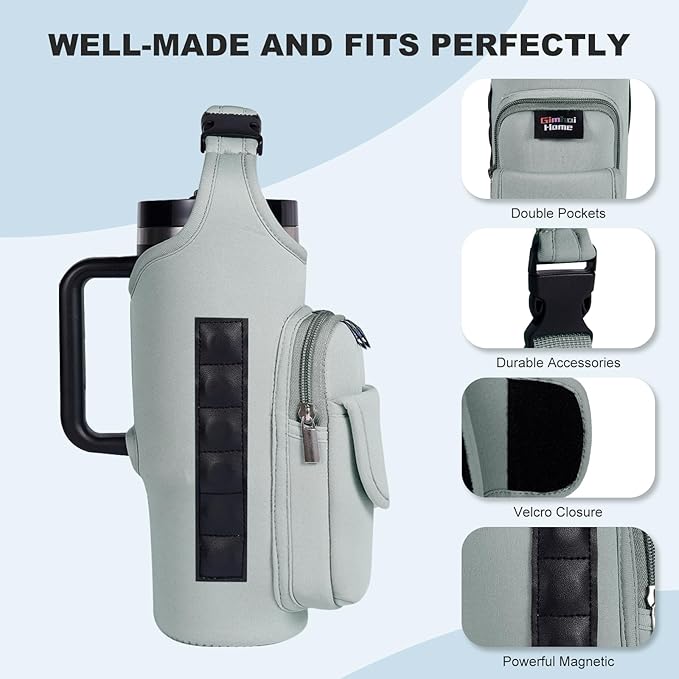 Magnetic Gym Bags for Men & Women – Magnetic Bag Water Bottle Sling Bag for Stanley Cups | Water Bottle Holder with Card Pockets, AirPod Case for Fitness, Hiking, Workouts (Gray)