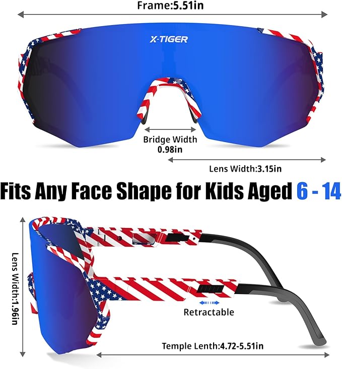 X-TIGER Polarized Youth Baseball Sunglasses UV400 Kids Sunglasses Boys Girls 8-12 Youth for Softball Cycling Sports Glasses