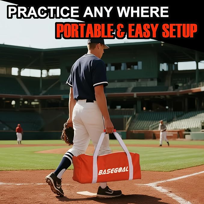 BaseGoal 6'×6' Baseball Softball Practice Net,Baseball Backstop,with Batting Tee,Ball Caddy,for Hitting Pitching Batting Catching with Bow Frame,Bonus Strike Zone,Target,Portable and Foldable