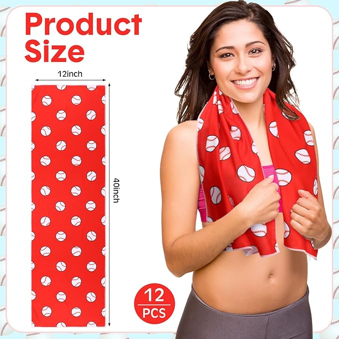 FuWeave 12 Pcs Cooling Towel 40 x 12 Inch Basketball Baseball Football Volleyball Soccer Softball Microfiber Fast Drying Towel for Gift Women Men