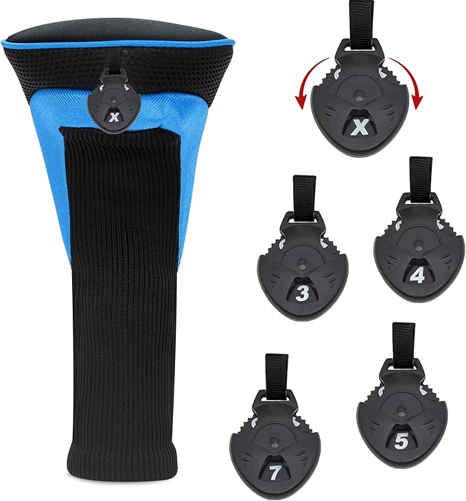Golf Club Head Covers for Woods 3/4/5/6 Pieces Long Neck Mesh Sports Golf Club Headcovers Set with Interchangeable No. Tags 3 4 5 6 7 X Golf Accessories for Men Women