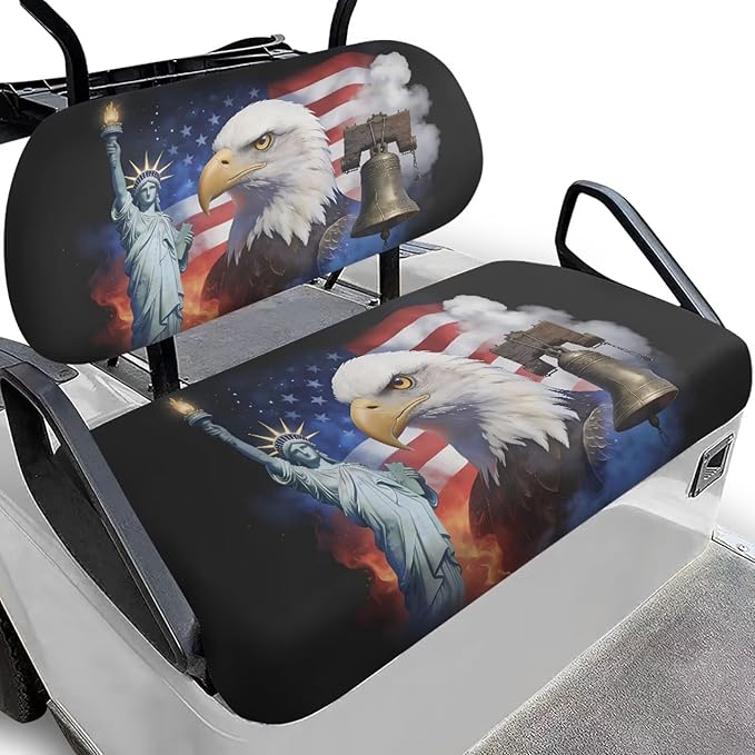 Yewatlles 250th Eagle Golf Cart Seat Covers 2 Piece Set Universal Golf Cart Seat and Backrest Covers Funny Golf Cart Accessories for Women Men Easy to Install