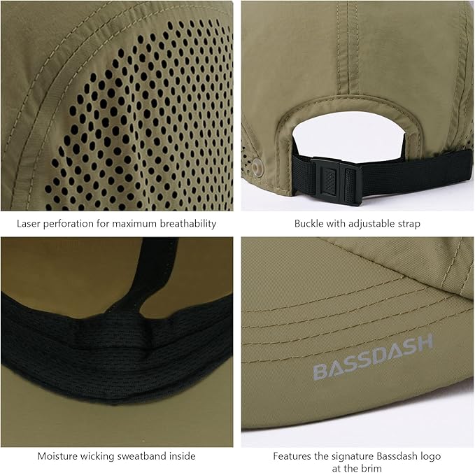 BASSDASH UPF 50+ Foldable Fishing Hat Baseball Cap with Removable Neck Flap Portable for Men Women Golf Hiking