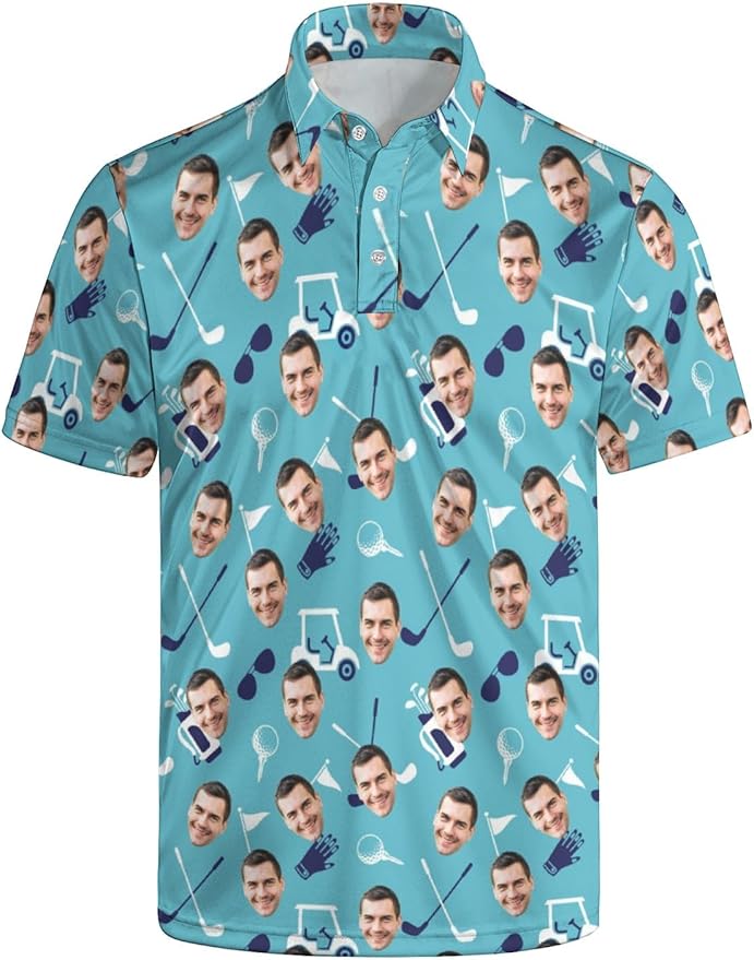 HUURAY Funny Golf Polos for Men Funny Print Short Sleeve Shirts Quick Dry Polo Shirts Hawaiian Shirt Performance Golf Outfits