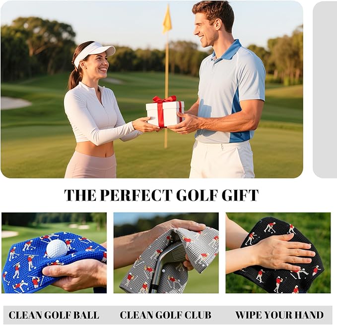 Microfiber Golf Towels (16" X 24") with Carabiner Clip, Waffle Pattern Golf Towel Hook and Loop Fastener, Golf Club Towel, Premium Golf Accessories, Gift for Men, Golfers, Dad (Royal Blue+Gray+Black)