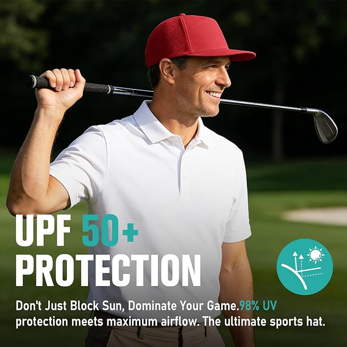 AOPREL Flat Brim Baseball Cap for Men Adjustable Water-Resistant Performance Hat with Breathable Laser Perforated