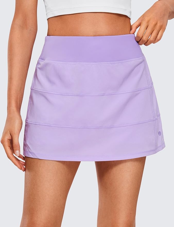 CRZ YOGA High Waisted A line Golf Skirts for Women - Mini Lined Tennis Casual Work Skorts with 3 Pockets