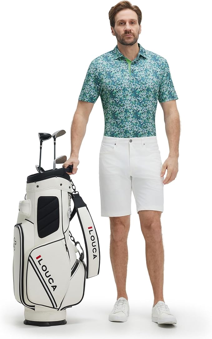 M MAELREG Mens Golf Shirt Short Sleeve Dry Fit Print Moisture Wicking Performance Patterns Collared Polo Shirt