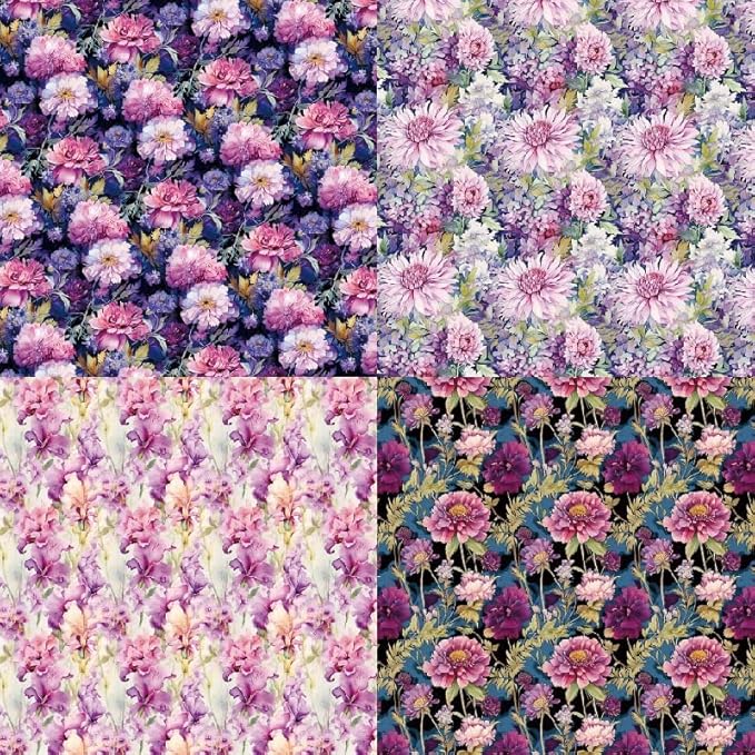 Purple Floral Scrapbook Paper Pad Color Flower Patterned Paper 6×6, 24 Sheets - Image 6