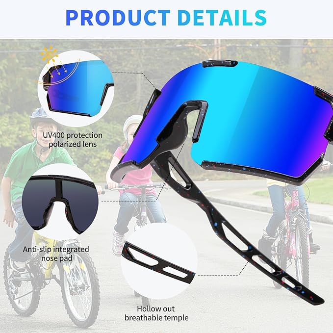 YDAOWKN Kids Sunglasses Youth Baseball Sunglasses Boys Girls Softball Cycling UV400 Protection Sports Goggles