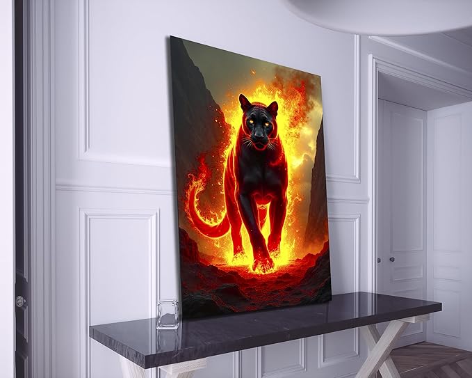 SpiritualHands Fiery Black Panther Glass Wall Art Painting - Image 4