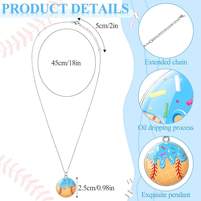 Baseball Pendant Necklace, Adjustable Baseball Game Day Drip Necklace for Men Women Fan Lovers Coach Team