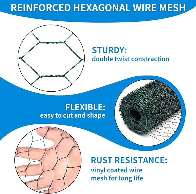 60'' x 150' Green Chicken Wire Fencing, 1 inch Chicken Wire and 20 Gauge - Image 3
