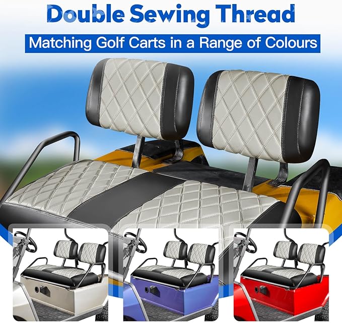 NOKINS Golf Cart Seat Covers Fit Club Car DS Pre-2000 OEM Standard Seat Cushion, Golf Cart Vinyl Diamond Front Seat Covers, Soft/Scratch-Resistant/No Stapler Needed