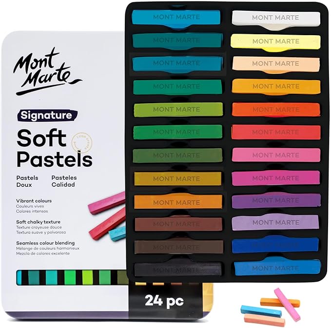 Mont Marte Soft Pastels in Tin Box Signature 24pc, 24 Assorted Colors, Vibrant by MontMarte